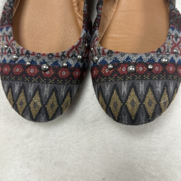 INDIGO RD. Ballet Flats, Geometric textile print with silver accent studs, 8 - Picture 2 of 5